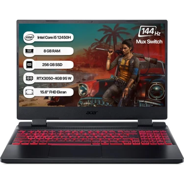 Acer Nitro 5 AN515-58 Intel Core i5 12450H 8GB 256GB SSD RTX3050 Freedos 15.6" Taşınabilir Gaming