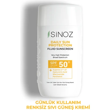 Sinoz SPF50+ Günlük Kullanım  Sıvı Güneş Kremi - Yeni Nesil Güneş Filtreleri İle Hibrit Formül