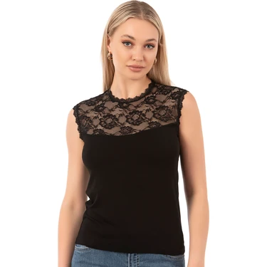 Özkan Underwear 7365 Kadın Viskon Dantelli Sıfır Kol Atlet Tişört