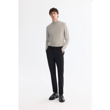 AVVA Erkek Siyah Klasik Bel Kolay Ütülenen Chino Slim Fit Pantolon
