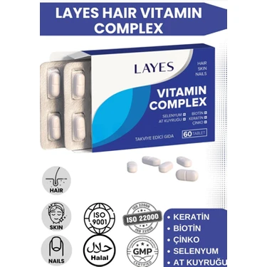 Layes Hair Vitamin Complex 60 Tablet Biotin Keratin Çinko D3 At Kuyruğu Selenyum Folik Asit Saç