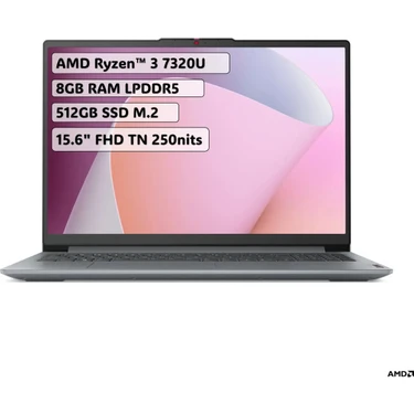 Lenovo IdeaPad Slim 3 AMD Ryzen 3 7320U 8GB 512GB SSD Freedos 15.6" FHD Taşınabilir Bilgisayar