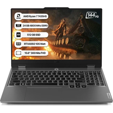 Lenovo LOQ AMD Ryzen 7 7435HS 24GB 512GB SSD RTX4050 Freedos 15.6" FHD Taşınabilir Bilgisayar