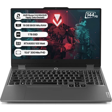 Lenovo LOQ AMD Ryzen 5 AI 8645HS 16GB 1TB SSD RTX4050 Freedos 15.6" FHD Taşınabilir Bilgisayar