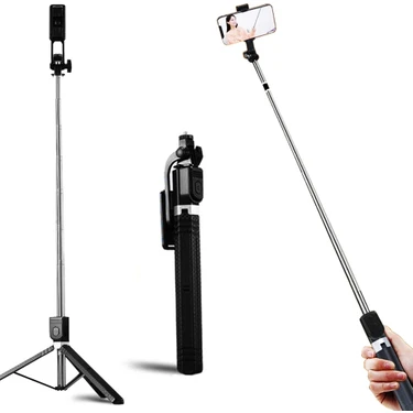 3in1 Bluetooth Kumandalı Ayaklı Selfie Çubuğu Tripod 170 cm Kompakt