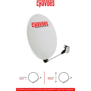 Chavoes 70CM Çanak Anten Set 0,6mm + Dörtlü Lnb + 20M Kablo 4K Full Hd