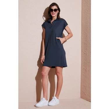 Lela Regular Fit Polo Yaka Mini Elbise Bayan Elbise