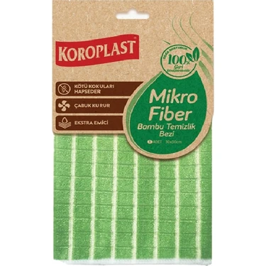 Koroplast Mikrofiber Bambu Temizlik Bezi Tekli, Hızlı Kuruyan, Ekstra Emici, Dayanıklı, Çok Amaçlı