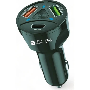 3 Çıkışlı Destekli Oto Çakmaklık Şarj Aleti Type-C ve USB Çıkışlı 55W - CR10 Leastra 55