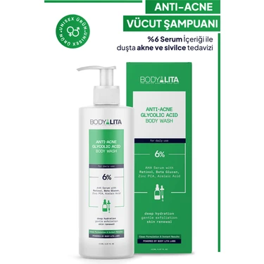 Bodylita %6 Serum İçerikli Anti-Acne Vücut Şampuanı Duş Jeli Akne Karşıtı Etki ile