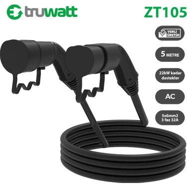Truwatt ZT105 Elektrikli Araç Şarj Kablosu Type-2 32A/22KW/380V (5