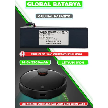 Global Batarya Xiaomi Mi Vacuum Mop Pro Akıllı Robot Süpürge Bataryası 14.4V 3200mAh Li-ion Pil