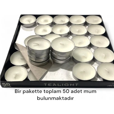 İnia Home Tealight 50LI Mum Parti ve Özel Günler Için Uygun 1 Saat Tealight Kına 35 mm Çap 12 mm