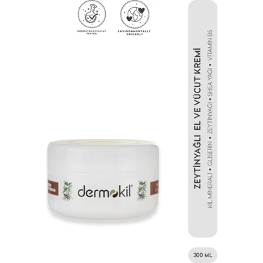 Dermokil Doğal Zeytinyağlı El Yüz ve Vücut Bakım Kremi 300 ml Hassas Ciltler İçin Yoğun