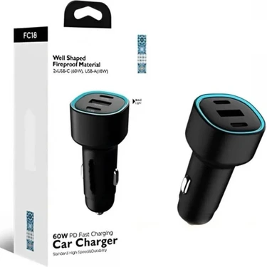 60W Pd Süper Hızlı Şarj Araç Içi Çakmaklık Şarj Aleti 2x Type-C 60W Pd 1x Usb3.0