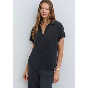 Mavi Soft-Premium Antrasit (TENCEL™) Modal Karışımlı Gömlek