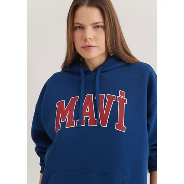 Mavi Mavi Logo Baskılı Kapüşonlu Lacivert Sweatshirt