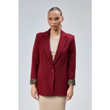 Bordo Kruvaze Yaka Kolu Katlama Detaylı Regular Vatkalı Blazer