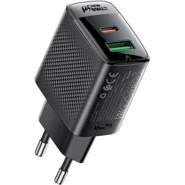 Acefast 30W PD USB-C + USB-A 2 Port Hızlı Şarj Aleti Isı Düşüren GaN Destekli Akım Korumalı Güç
