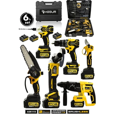 Assur 6'lı Set 21V Hilti Taşlama Somun Sıkma Makas Testere Akülü