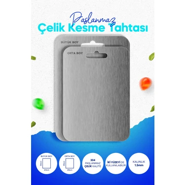 ( 2 Adet ) Paslanmaz Çelik Kesme Tahtası 34X24 cm ve 30X20 cm - Dayanıklı,