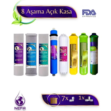 Nefa Tüm Açık Kasalar Için Uyumlu 8 Aşamalı Filtre Seti, Detox, Mineral,alkalin Destekli, 80 Gpd