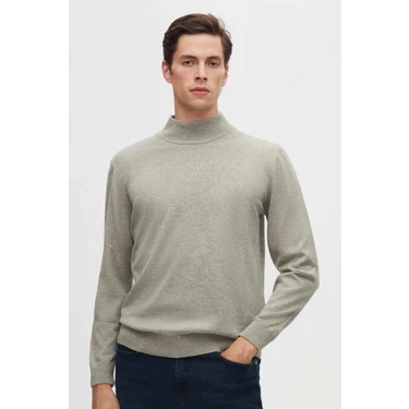 D'S Damat Ds Damat Regular Fit Gri Pamuk Karışımlı Yarım Balıkçı Triko Kazak