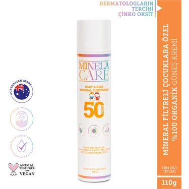 Minela Care 100% Organik Mineral Filtreli Bebek ve Çocuk Güneş Kremi Spf 50 110 gr