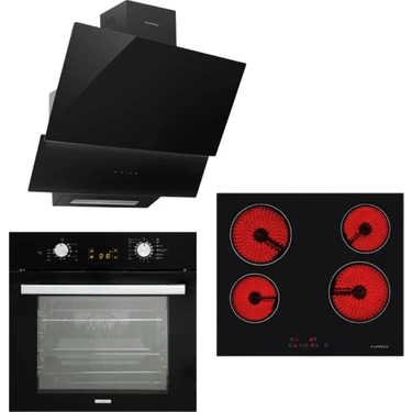 Luxell Opall 15 Program Ankastre Vitroseramik Siyah Set (B66-SGF3 Opall Fırın + V6-04T Vitroseramik