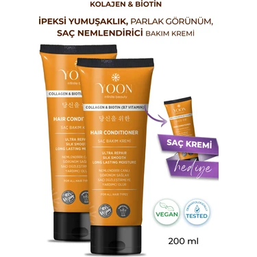 Yoon 2'li Biotin B7 ve Kolajen Içeren Vegan Saç Kremi Besleyici ve Onarıcı Saç Bakım Kremi 2 Adet x