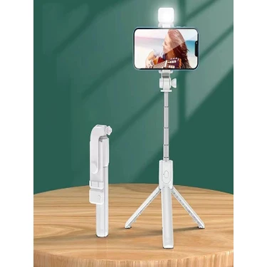 Soylu Elektronik 2in1 Masüstü Işıklı Tripod Bluetooth Kumandlı Selfie Çubuğu Ios ve Android Uyumlu