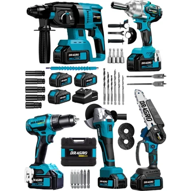 Dragro Alman Drg-5st Kömürsüz 5x3 M 5'li Set Kırıcı Delici Somun Sıkma Taşlama Makinesi Matkap Dal