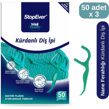 StopEver Kürdanlı Diş İpi 3'lü Paket 3 x 50 - 150 Adet - Taşıma