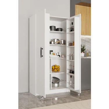 Aeka AE-3035 Vezir Beyaz Kiler, Erzak Dolabı, Çok Amaçlı Mutfak Dolabı, Banyo,2 Kapaklı, Raflı,