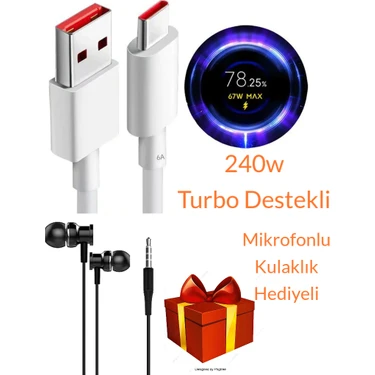 Xiaomi Uyumlu Turbo Type C Şarj Kablosu 120W /240w 6A Tüm Redmi Serisi Salise