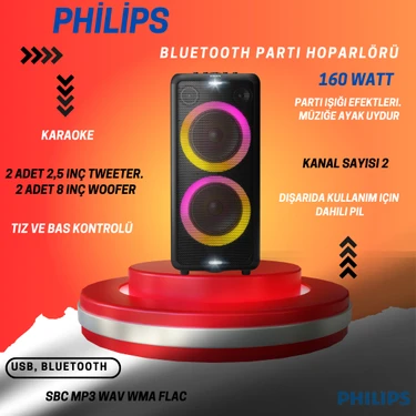 Phılıps  Bluetooth Parti Hoparlörü Parti Ișığı