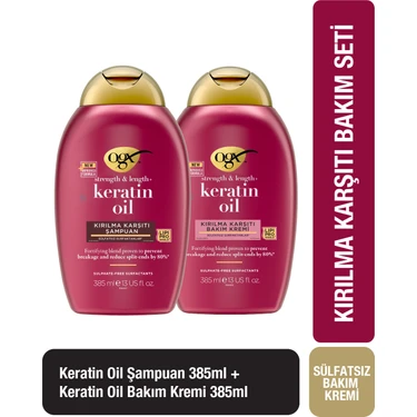 Ogx Keratin Oil Kırılma Karşıtı Sülfatsız Şampuan 385 ml ve Bakım Kremi 385 ml Tüm Saçlar