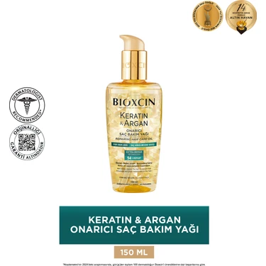 Bioxcin Keratin & Argan Onarıcı Saç Bakım Yağı 150 ml - Yıpranmış ve Hasar Görmüş