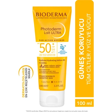 Photoderm Lait Ultra SPF50+ Tüm Ciltler için Yüksek Koruma Süt Formda Yüz, Vücut Güneş Kremi 100