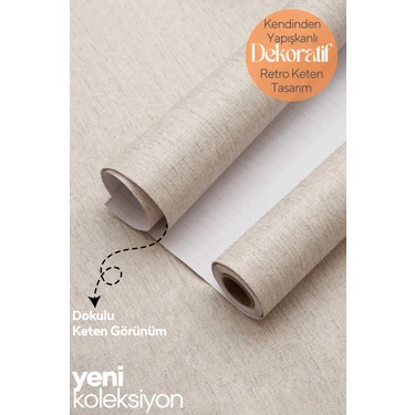Technosmart 60 cm ×300 cm  Kendinden Yapışkanlı Dokulu Keten Görünümlü Duvar Kağıdı Mutfak Dolap