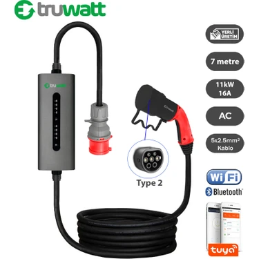 Truwatt ZTA407 Taşınabilir Elektrikli Araç Şarj Cihazı Alüminyum Kasa 16A/11KW/380V (7