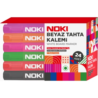 Noki Beyaz Tahta Kalemi 24 Adet 3mm Yuvarlak Uçlu Farklı Renk Seçenekleri ile Kırtasiye Ürünü 1664-P24 ürün görseli