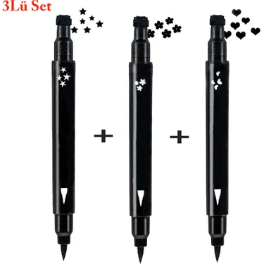 Efsely Çift Uçlu Eyeliner 1 Yıldız + 1 Kalp + 1 Papatya Desenli 3'lü Mega