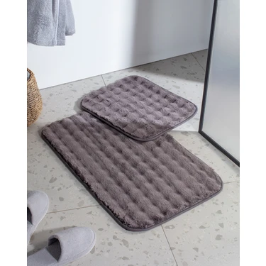 Madame Coco Reflet Bubble Antrasit Renkli Setli Banyo Paspası 50x80 + 45x50