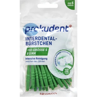 Prokudent Yumuşak Arayüz Fırçası ISO 5 0,8 mm Köprü ve Diş Teli Temizliği İçin 32'li Yeşil
