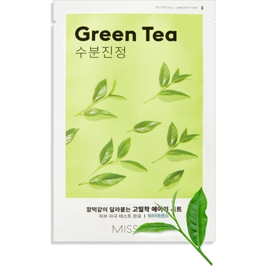Yeşil Çay Özlü Sakin Görünüm Sunan Nemlendirici Yaprak Maske MISSHA Airy Fit Sheet Mask (Green