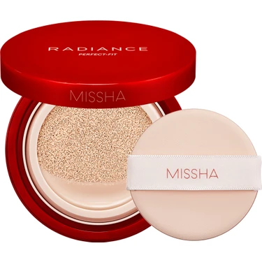 MISSHA Mat Bitişli ve Kalıcı Cushion Fondöten Radiance Perfect Fit Cushion Foundation No21 Vanilla
