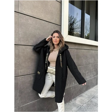 Qimya Butik Robin Kadın Kapüşonlu Torba Cep Astarsız Hafif Buklet Kaşe Oversize