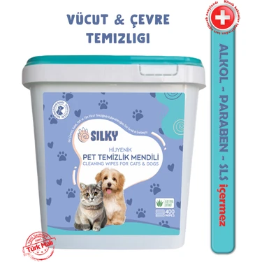 Silky – Evcil Hayvanlar için Tüy / Pati  Temizleme Islak Mendili - Doğal Esans İçerik / 400