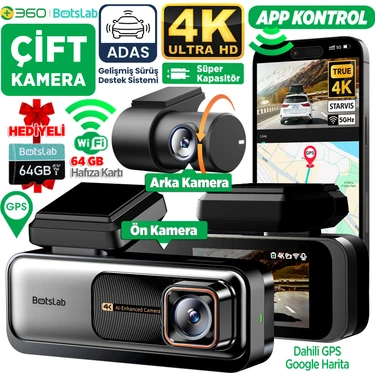 Botslab 360+ G980H Pro ADAS Ön Gerçek 4K UHD Arka 2K QHD 170° Geniş Açı Lens Gece Görüşü Gps+WiFi